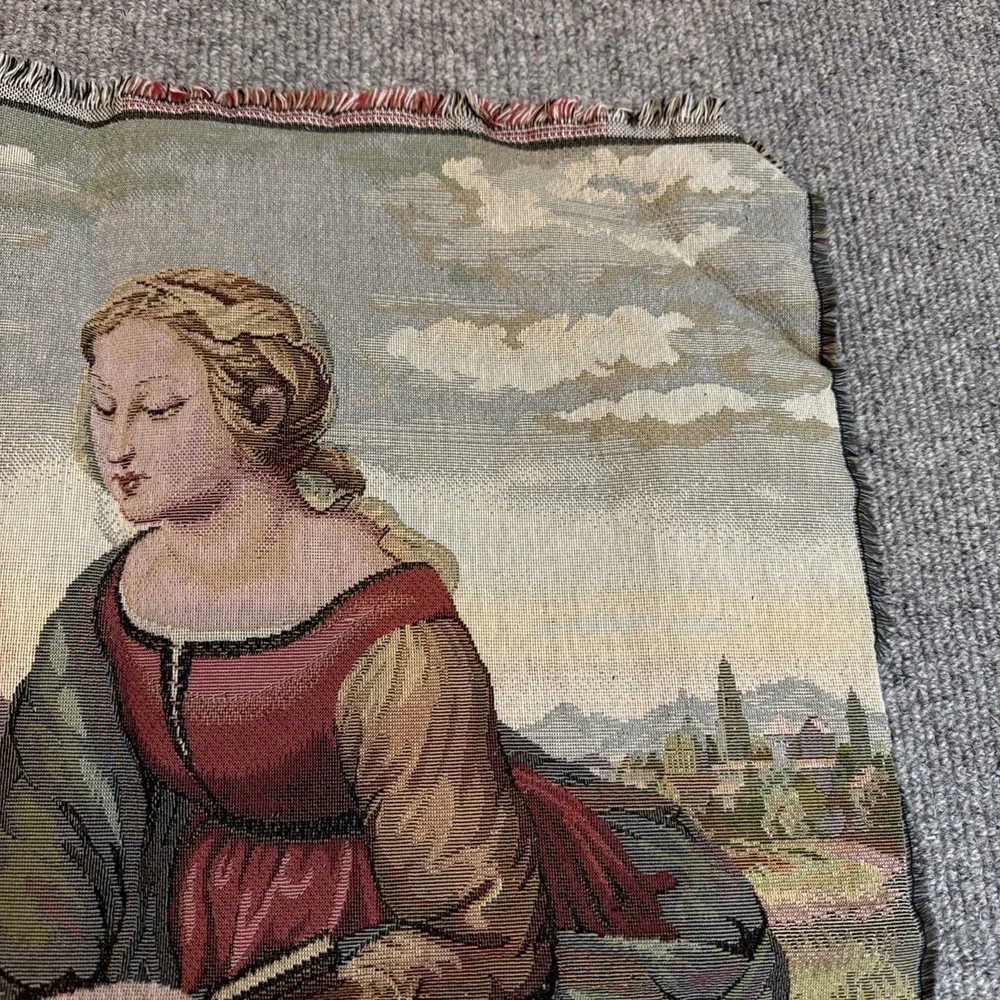 Renaissance Style Madonna & Children Fine Tapestry Wall Hanging Made In Italy